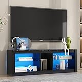 Sempoda Entertainment Center LED-Gaming-TV-Ständer, moderner LED-TV-Schrank mit Glasregalen, TV-Konsole, Spielekonsolenschrank für das Wohnzimmer, schwarzer Marmor