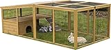 Kerbl Pet Pet Freigehege mit Ausbruchsperre, 220x115x75 cm, Gitterabstand: 2,5 cm, Für Hasen / Kaninchen / Meerschweinchen, Aufklappbar, Häuschen mit Rampe