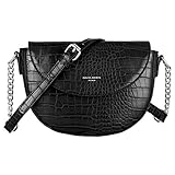 David Jones - Damen Kleine Krokodil Umhängetasche - Frauen Schultertasche PU Leder Halbe Runde Halbmond - Messenger Crossbody Bag Pochette Clutch Citytasche Abendtasche Mode Elegante - Schwarz