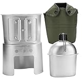 Vistnale Feldflasche aus Edelstahl | Feldflasche-Set, 850 ml Aluminium-Metall mit Becher und Herd, komplettes Feldflaschen-Set für Camping, Wandern und Outdoor-Abenteuer