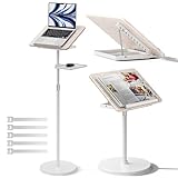 2-in-1 Verstellbarer Buchständer - Dual-Use Boden- und Tisch-Buchhalter, Höhenverstellbar 60 cm bis 132 cm, Elastische Seite Clips für Musikblatt, Rezept, Tablet, Laptop-Weiß