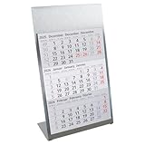 Timr Tischkalender zum Aufstellen aus Edelstahl I für 2 Jahre 2026/2027 I 3-Monats-Kalender Block Magnet I mehrsprachig D/GB/F I Silber matt klein I tr093