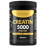 Creatin 5000 Mega Caps, 5000 mg Creatin Monohydrat pro Tagesdosis, 300 vegane Kapseln, 100% rein mit Mesh Faktor 200- Vegan & laborgeprüft