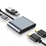 USB-C to Dual HDMI Adapter 4K@30Hz, USB C Hub Multiport Adapter mit 2xHDMI & USB 3.0 & 100W PD, HDMI USB C Adapter für MacBook Pro/Air, iPad Pro, Dell, HP, Laptop, Tablet etc.