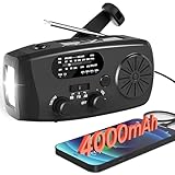 Emgykit Notfall-Kurbelradio, AM/FM/NOAA Wetterradio mit 4000 mAh Handy-Ladegerät, SOS-Alarm, LED-Taschenlampe, USB aufgeladen und Solarstrom für Notfall, Camping (Schwarz)