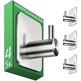Menz Handtuchhalter ohne Bohren, 4 Stück – Handtuchhaken Bad Edelstahl, wasserfeste Klebehaken, stilvolle Haken selbstklebend als Wandhaken, Fb. Silber