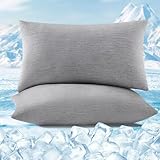 WOLTU Kühlender Kissenbezug 2er Set, Kopfkissenbezug mit Q-Max0.45 Arc-Chill, Weicher Atmungsaktiv Kühlfaser Kissenhülle Schont Haut und Haar, Sommer Kissenbezüge mit Reißverschluss, 50x70 cm, Grau