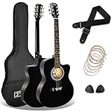 3rd Avenue 4/4 Westerngitarren-Set in Normalgröße mit Cutaway, für Anfänger – 6 Monate KOSTENLOSER Unterricht, Tasche, Gurt, Plektren und Ersatzsaiten – in Schwarz