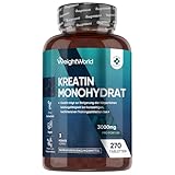 Creatin Monohydrat Tabletten - 3000mg pro Portion - 270 Kreatin Vegan Tablets - 3 Monate Vorrat - Creatine - 3 Kreatin Monohydrat Tabletten pro Tag - Frei von Gluten & Magnesiumstearat - WeightWorld