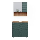 Vicco Badmöbel-Set Grün/Goldkraft Eiche Irma, bestehend aus Badspiegelschrank, Waschbeckenunterschrank - Versteckter Stauraum hinter eleganten Türen