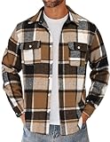 COOFANDY Langarm Herren Hemd Kariertes Flanellhemd mit Brusttasche Hemdjacke Regular Fit Holzfällerhemd Herrenhemden Freizeithemd Motorrad Shirt Plaid-Khaki Schwarz Weiß XXL