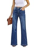 Roskiky Jeans Damen High Waist Bootcut Weites Bein Jeans Große Größen Dunkelblau L