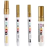 4Pcs Reifenstift, Auto Reifen Stift Weiß/Gold, Ölbasierter Reifenstift für Auto Motorrad, reifenstift Reifenfarbe Wasserfest Große Kapazität Reifenmarker Graffiti Lackstifte für Reifen, Glas,Gummi (1)