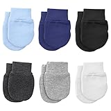 6 Paar Babyhandschuhe Baumwolle Fäustlinge Anti-Grab Fäustlinge für 0-6 Monate Baby Jungen und Mädchen(Blau, Marineblau, Schwarz, Grau, Dunkelgrau, Weiß)