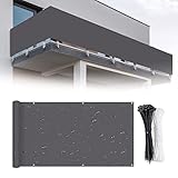 Generisch Sichtschutz 50x1050cm, Blickdichter Balkon-Sichtschutz, Wind- und UV-Schutz, mit Ösen, Nylon-Kabelbindern und Seildekoration für Balkon, Terrasse und Gartengeländer – Dunkelgrau