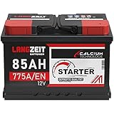 LANGZEIT Autobatterie 12V 85Ah 775A/EN Starterbatterie Batterie ersetzt 80Ah 72Ah 74Ah 75Ah 77Ah