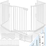 KIDUKU® Kaminschutzgitter mit Tür Metall 300 cm | Absperrgitter Ofenschutzgitter faltbar | Konfigurationsgitter inkl. 5 Elementen (Weiß)