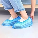 Set mit 10 Einweg-Überschuhe aus CPE – hohe Reißfestigkeit – verstärktes Gummiband – DPI für Haus, Garten und Arbeit – zuverlässiger Schutz – Farbe Blau matt