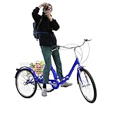 vinnyooc 24 Zoll 7 Gang Dreirad Faltbar Dreirad Für Erwachsene 3 Räder Erwachsene Senioren Trike Tricycle Einkauffahrrad Cruise Bikes Licht Fahrrad Mit Einkaufskorb