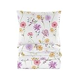 Cotton Market Bettwäsche 135x200 cm - Bettwäsche Baumwoll-Mikrofaser - Bettwäsche-Sets 2 Teilig - Bettbezug 135x200 cm und 1 Kissenbezug 70x80 cm - Weiß und Rosa, Feldblumen