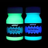 ARTFLY nachtleuchtende Farben, Fluoreszierende Leuchtfarbset mit Grünen und Blauen 2 leuchtenden Farben 60ml/2oz, Acryl Glow in The Dark Farbe perfekt Halloween- und Weihnachtsdekoration