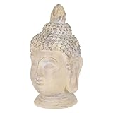 ECD Germany Buddha Figur 55 cm Beige/Grau, Kunststein Polyresin, Kopf Statue Skulptur Dekofigur Feng Shui Kunststeinfigur Dekoration Gartenfigur Asien Dekorationsobjekt Steinfigur, für Haus und Garten
