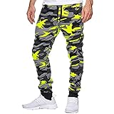 Camouflage-Arbeitshose für Herren – Laufhose für Herren, Baggy-Kordelzug, mehrere Taschen, Sporthose, Fitnessstudio, Jogger, Sweathose, bequeme Trainingshose, leichte Trainingshose, gelb, L