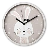 Hama Kinder Wanduhr (ohne Tickgeräusche, analoge Quarzuhr geräuscharm, Ø 25cm, Kindermotiv, für Kinderzimmer, Design Hase, mit Stunden-, Minuten- und Sekundenzeiger, inkl. Batterie)