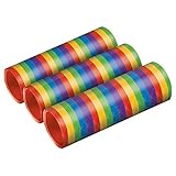 Amscan 9905008 - 3 Luftschlangen Bright Rainbow metallisch Papier 0,7 x 400 cm, Dekoration, Regenbogenfarben