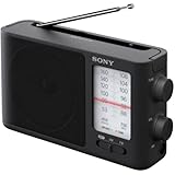 Sony ICF-506 Tragbares robustes Analogradio (Retrodesign, voller Klang, AC-Netzteil oder Batteriebetrieb, Tragegriff) Schwarz
