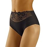 Wolbar Damen Slips Panties Höschen Hohe Taille Slips Hoher Taillenslip, Bauchkontrolle Spitzenhöschen Hohe Taille Unterhosen WB415, Schwarz,L