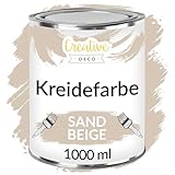 Creative Deco Beige Kreidefarbe 1000 ml | Möbellack, Möbelfarbe ohne Schleifen | Für Landhaus, Vintage-Stil, Decoupage, Möbel-Renovierung | Matt Abwaschbar | Wisch- und Gradient-Effekt möglich