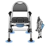 TYGYSDO Toilettenstühle für senioren faltbar, höhenverstellbaren toilettenstuhl Tragfähigkeit 200 kg, 50cm breit Edelstahl fahrbar fahrbarer duschstuhl mit papier halter,weicher Sitzfläche (TY-0312)