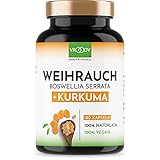 Weihrauch Kurkuma Vergleichssieger, 180 Kapseln hochdosiert Boswellia Serrata 2000mg, 85% Boswelliasäure, 500mg CURCUMA, 95% Curcuminoide Tagesdosis, ohne Zusätze oder chemische Entzündungshemmer