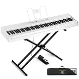 MUSTAR E Piano Digital 88 Tasten, Keyboard mit halbgewichteten & Bluetooth, Portable Set mit Sustain Pedal, Keyboardständer und Tragetasche, Weiß