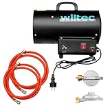 Wiltec Gasheizgebläse 15 kW inkl. Gasdruckminderer für Italien 700 mbar, Gas Heizkanone mit 30 W Motor, Heißluftgenerator aus Stahl, LPG-betriebener Bauheizer