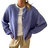 Geagodelia Damen Strickjacke Dünn Langarm Strick Cropped Cardigan Pullover Elegante Strickpullover Strickweste Y2k Sweater Knitted Top Pulli Herbst Frühling (B - Lila, S)