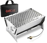 ovicue Grill groß L | Mobiler Steck-Gasgrill – Tragbarer Edelstahlgrill mit Stecksystem – Gas- & Holzkohlebetrieb – Inkl. Tragetasche – Perfekt für Camping, Balkon, Garten & Outdoor