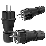 Schuko Stecker 230V IP54-3er Set Robuster Schutzkontaktstecker aus Gummi & Kunststoff, Schwarz | Hermetisch Versiegeltes Design | Perfekt für den Außenbereich | 3-Poliger Stromstecker