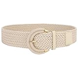 SUOSDEY Rattan-Flechtgürtel für Damen, breiter Taillengürtel für Kleider, gewebter Boho-Gürtel mit halbkreisförmiger Schnalle beige