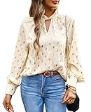 BAISHENGGT Mobius's Sternenhimmel Blusen Tuniken Damen Elegant Chiffon Stehkragen Puffärmel Gold Hot Stamping Dating Party Bluse Oberteile Aprikose S