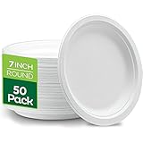 Super starre Einwegteller (17,8 cm) (50 Stück), 100 % biologisch abbaubare weiße Bagasse-Pappteller, aus Zuckerrohrfasern, perfekt für Picknick-Partys