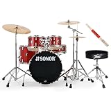 Sonor AQX Studio Komplettset, 20 Zoll BassDrum, Rot Sparkle, Chrom Hardware, 10 und 12 Zoll Tom-Tom, 14 Zoll Floor Tom und Snare, inklusive Becken und Hardware