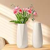 Keramik Vasen 2er Set, Vase Weiß Boho Deko für Pampasgras, Trockenblumen Blumenvase Modern Kleine Vasen für Tischdecko, Bücherregal, Wohnzimmer, Badezimmer, Büro