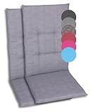 GO-DE Textil Bequeme und attraktive Polsterauflagen für Hochlehner-Gartenstühle (2er-Set, Uni Grau, Hochlehner)