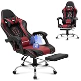 COLAMY Gaming Stuhl, Computer Stuhl mit Fußstütze und Lendenwirbelstütze, höhenverstellbarer Gaming Chair mit 360°-Drehsitz und Kopfstütze, Video Gamer PC Stuhl, Ergonomische hohe Rückenlehne, Rot