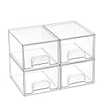 Vtopmart 4er-Set Kleine Stackable Storage Drawers, Acrylic Organiser with 32 Non-slip Mat, Aufbewahrung und Organisation for Dresser, Bathroom, Kosmetik, Küche, Vorratsschrank