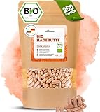 RheinNatur Bio Hagebutten Kapseln 250 Stück - 2000 mg je Tagesdosis - Reine Bio Hagebutten gemahlen in pflanzlicher Kapselhülle, vegan - Reich an Vitaminen, Mineralstoffen & Antioxidantien
