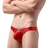 Mymyguoe Wetlook Slip Tanga Herren Sexy Unterhose Höschen Slip Lack Leder Briefs Shorts Unterwäsche Ouvert Reizwäsche Slip Latex Slip Rote Hot Pants Dessous O-Ring Panties Tanga