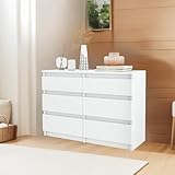 YITAHOME Kommode, 6 Schubladen Schlafzimmerschrank, modernes Möbel 100x30x70cm, stabil & sicher, aus Holz, mit Laufschienen, Weiß